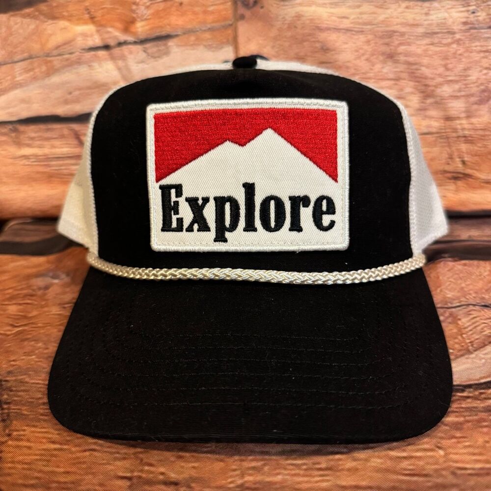 GEORGE Explore Mountains Trucker Hat Men's One Size Adjustable Black White Cap